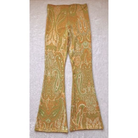 NWT Zara Yellow & Green Jacquard High Waisted Pull On Flare Pants, Size Medium - Picture 15 of 16